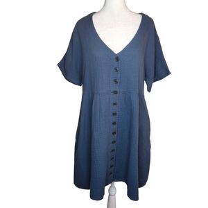 NEW Madewell Lightspun V Neck Button Front Dress Blue Size Medium